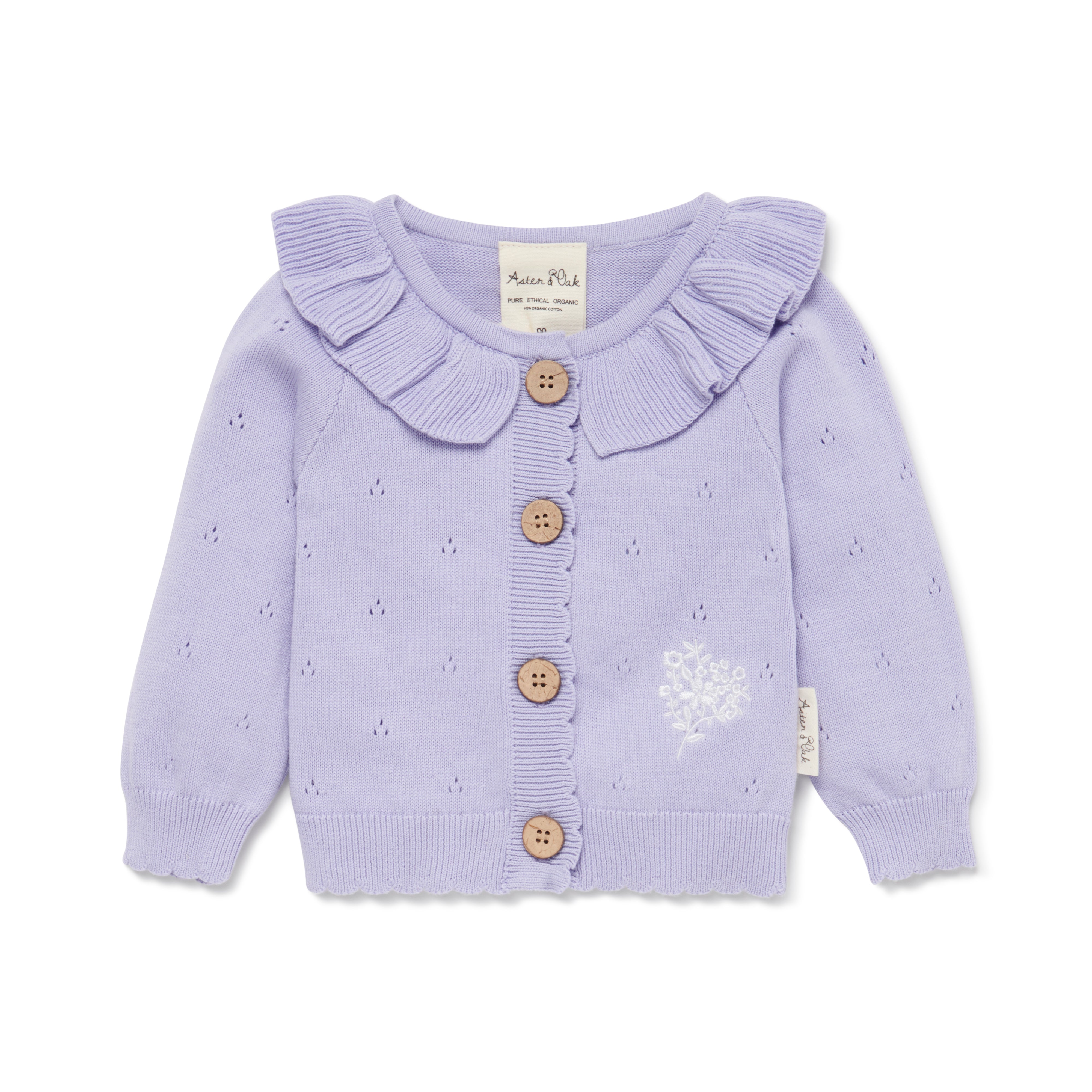 Aster & Oak | Organic Cotton Knit Cardigan | Lavender | White Fox & Co