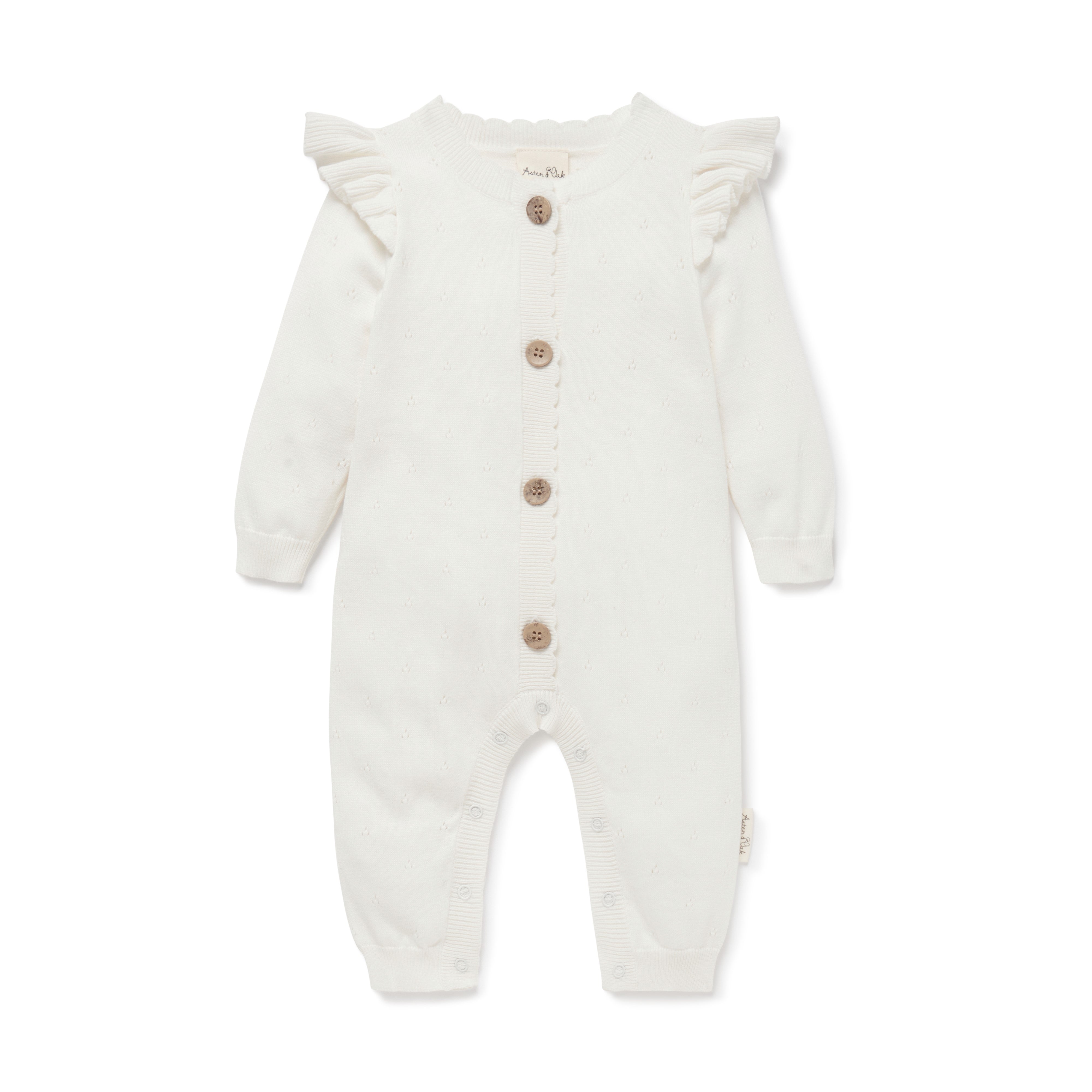 Aster & Oak | Organic Cotton Pointelle Knit Romper | Ivory | White Fox & Co