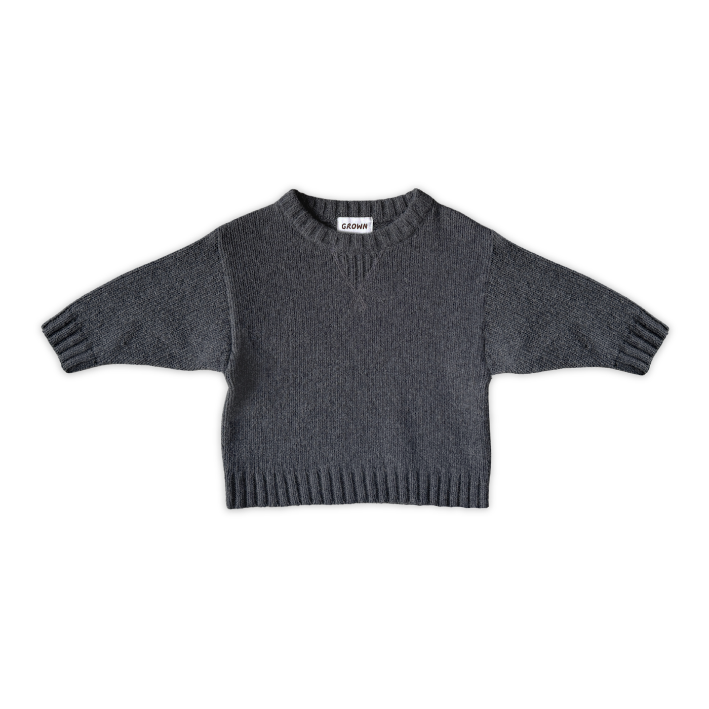 Grown merino wool kids jumper charcoal chunky knit detail