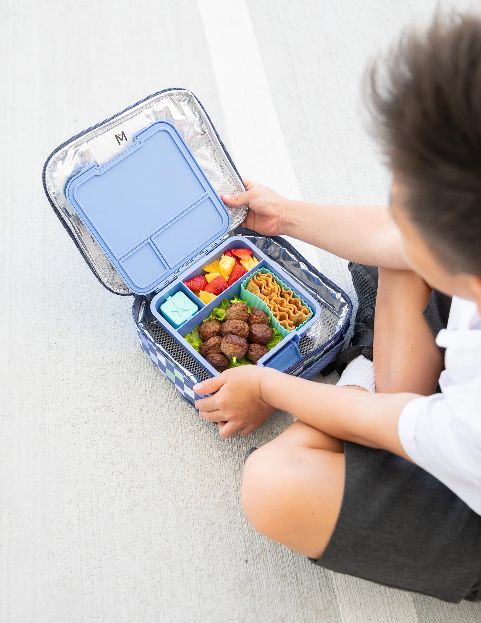 Marine dip and sauce boxes inside kids bento lunch box