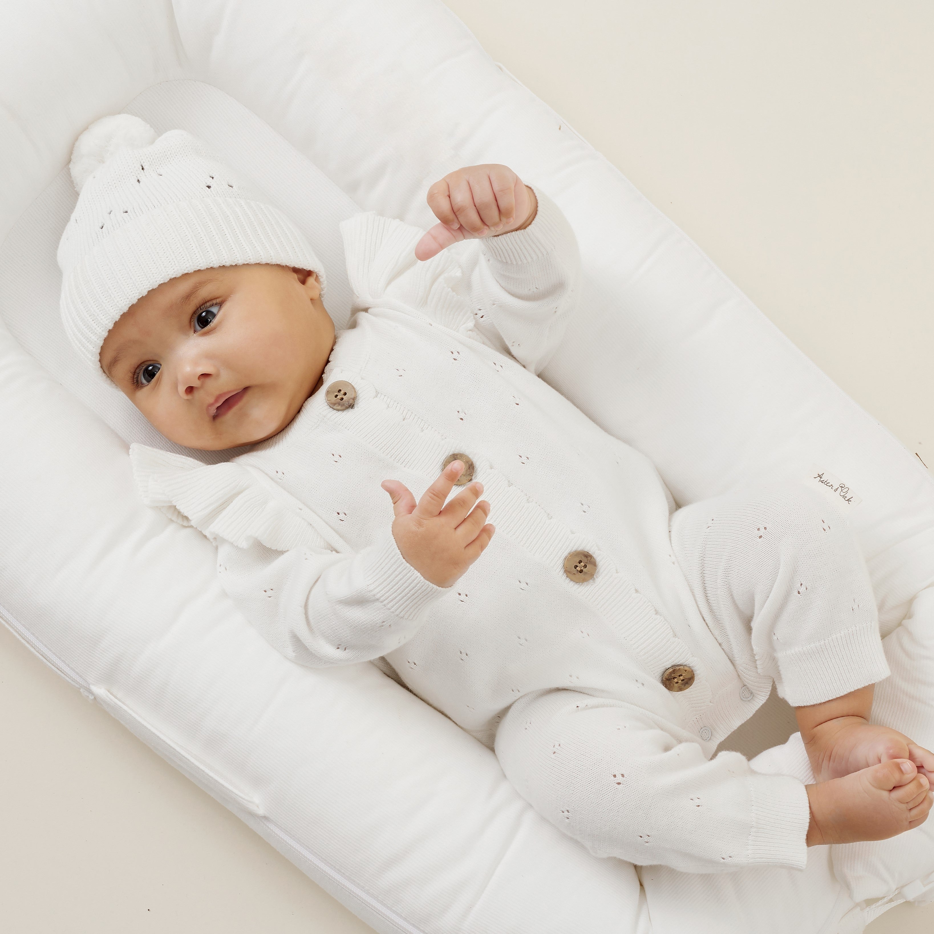 Aster & Oak | Organic Cotton Pointelle Knit Romper | Ivory | White Fox & Co