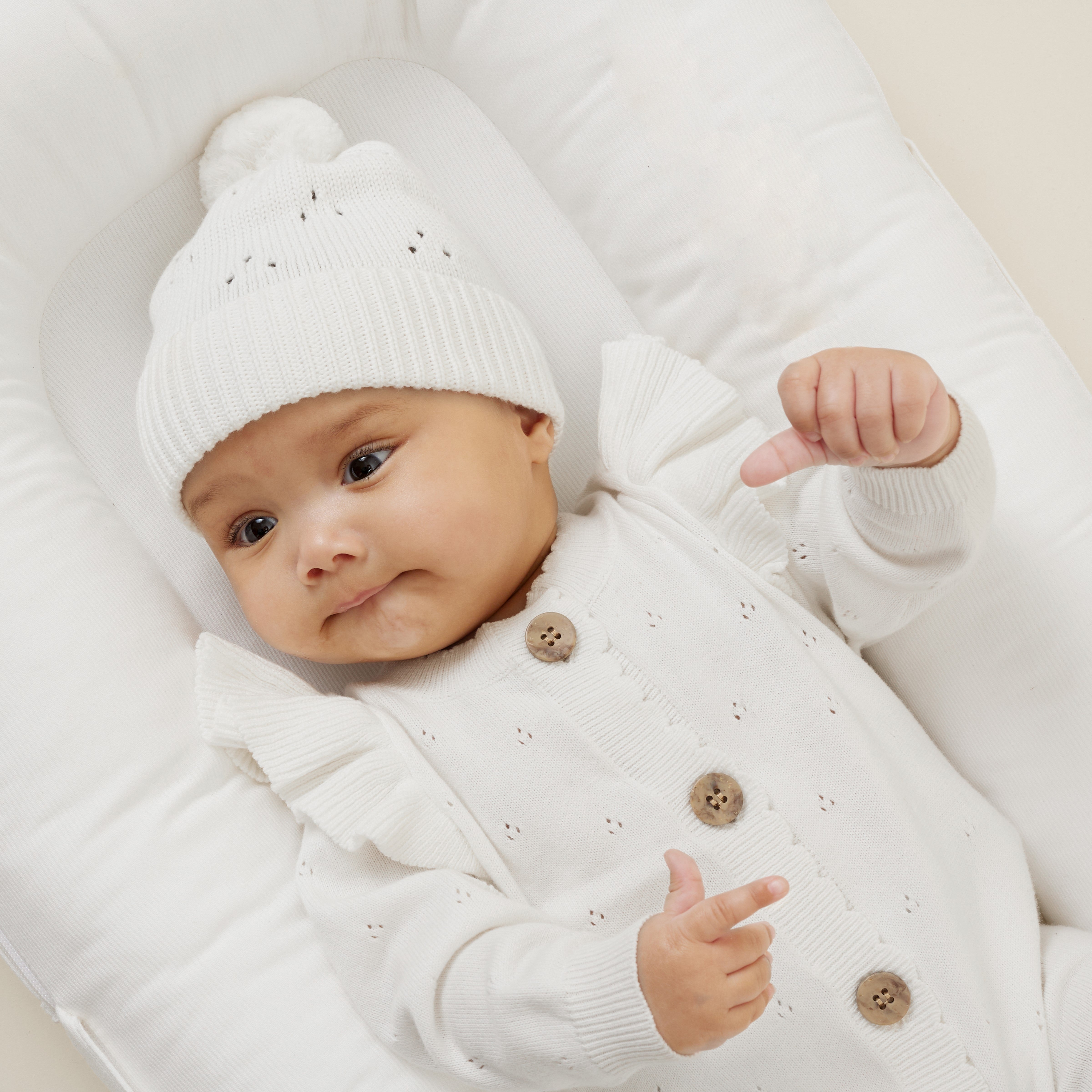 Aster & Oak | Organic Cotton Pointelle Knit Romper | Ivory | White Fox & Co