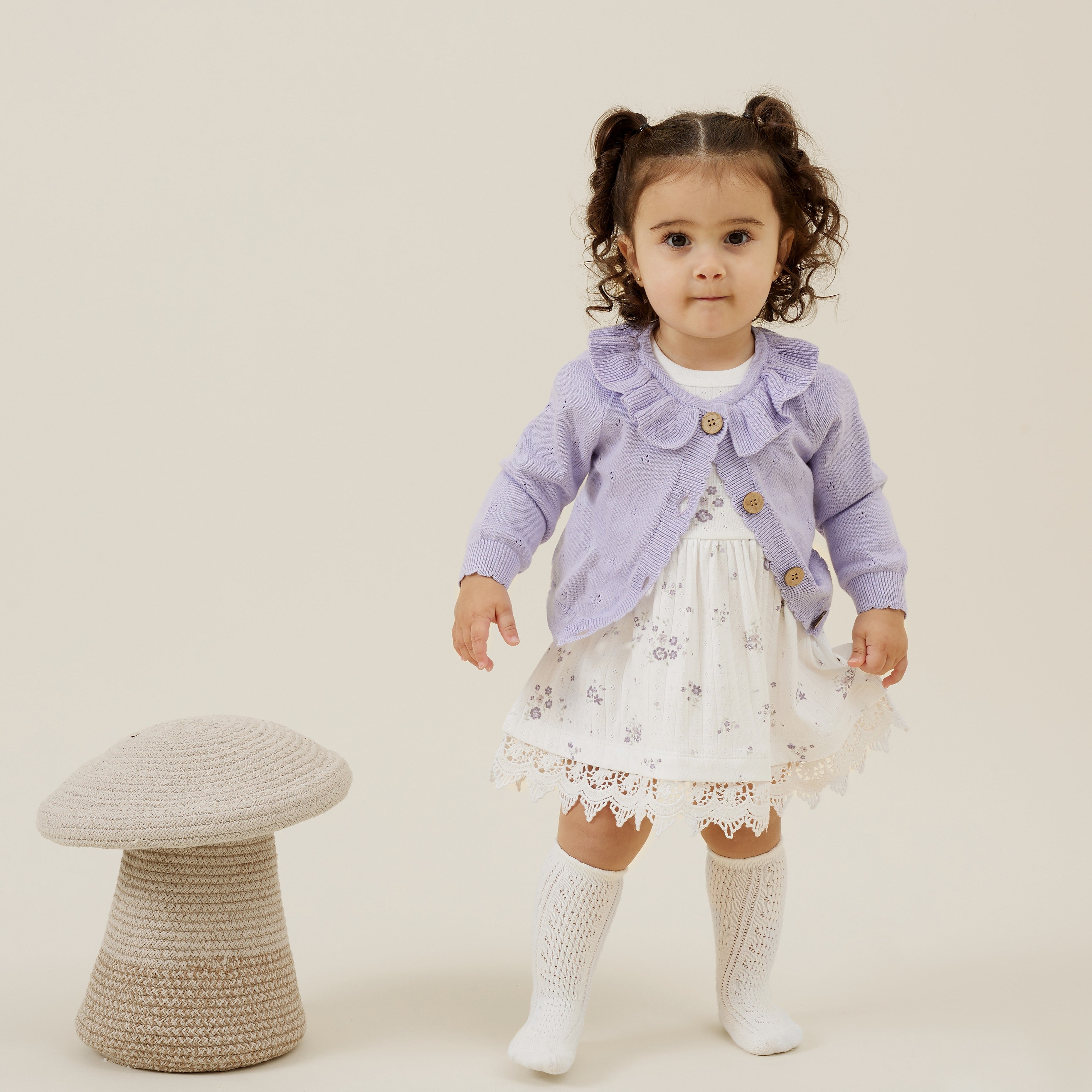 Aster & Oak | Organic Cotton Knit Cardigan | Lavender | White Fox & Co