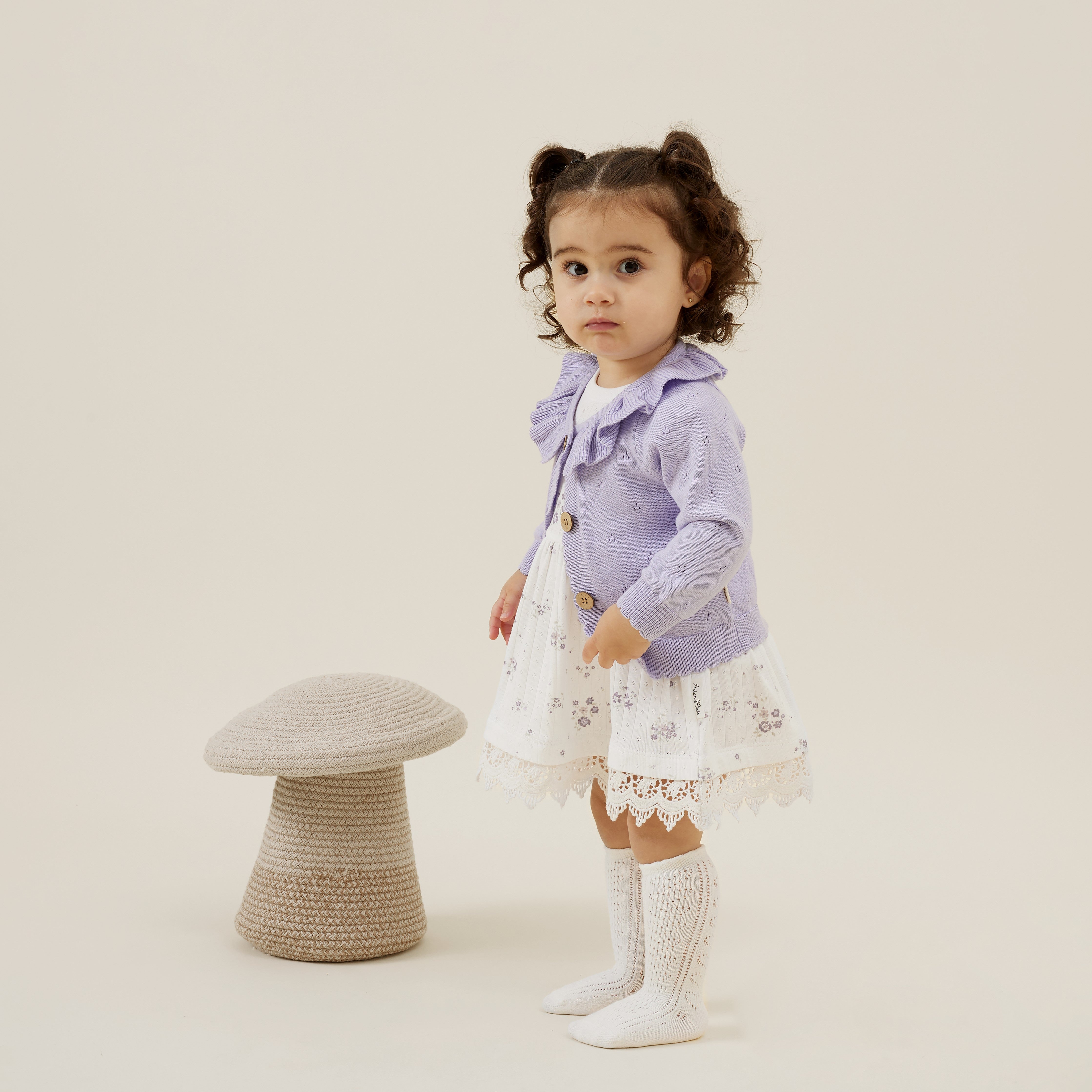 Aster & Oak | Organic Cotton Knit Cardigan | Lavender | White Fox & Co