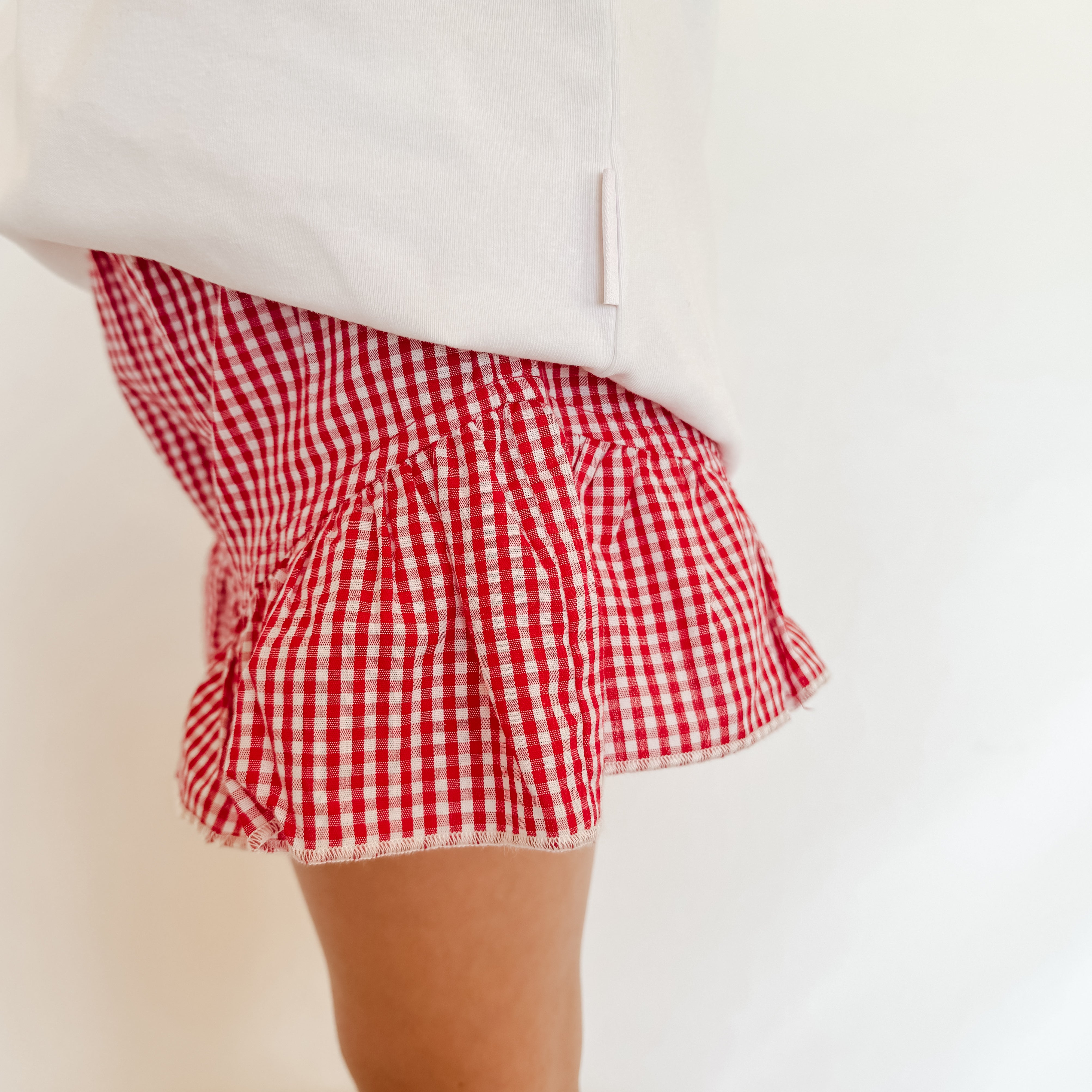 billy mae cherry red frill shorts side view white fox and co