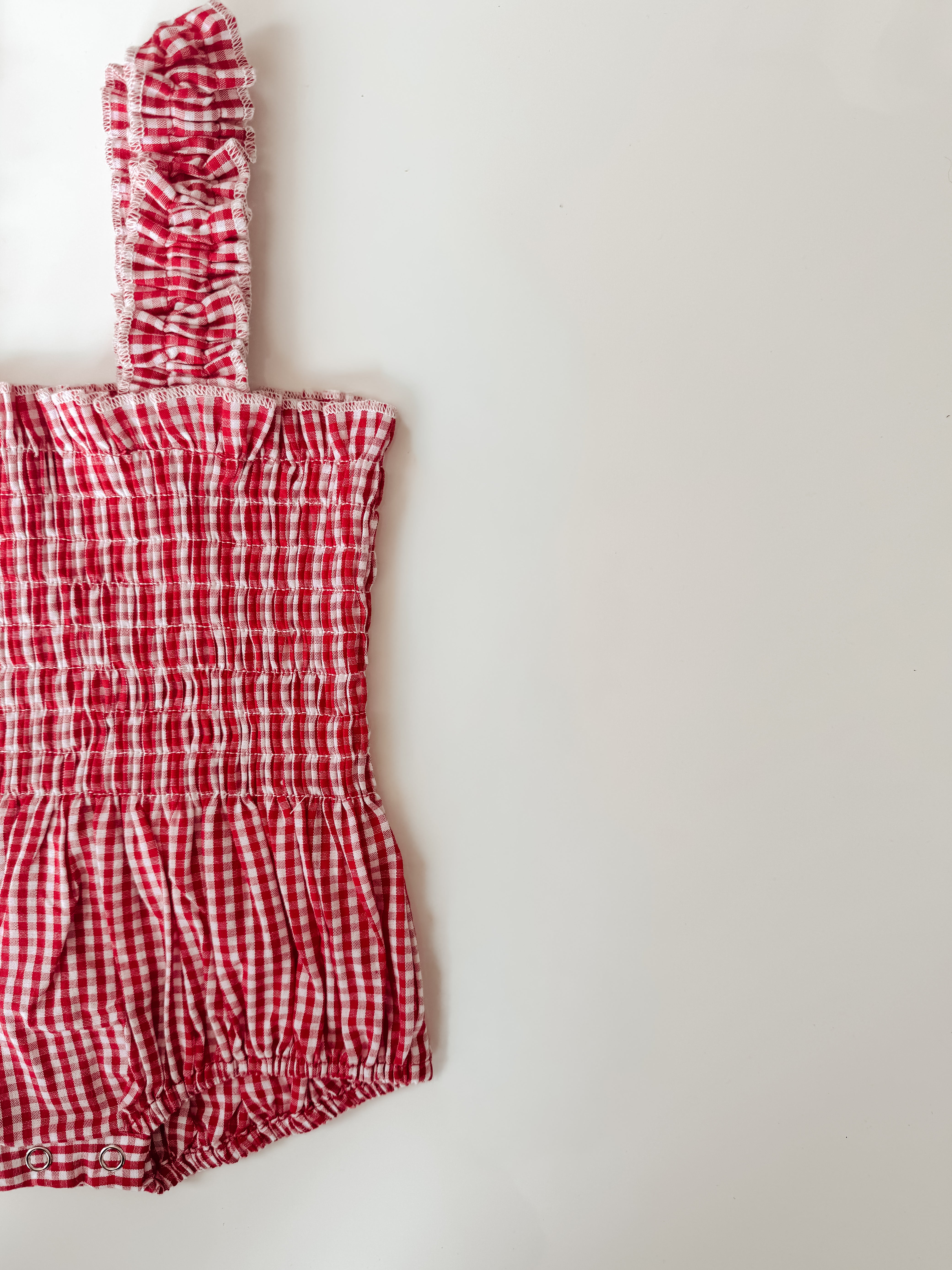 Cherry Red shirred romper by billy mae