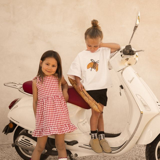 Cinnamon Baby girls gingham dress – soft cotton pre-order at White Fox & Co New Zealand