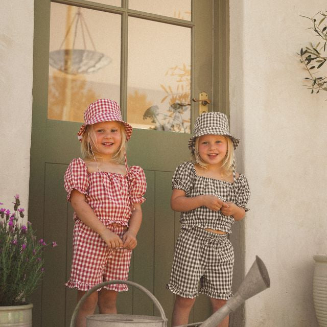 Soft cotton Cinnamon Baby Ruffle Top and shorts for girls – pre-order October 2025 at White Fox & Co NZ