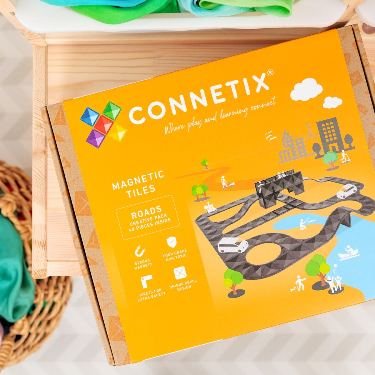 Connetix Creative Roads Pack – 48 Piece Magnetic Tile Set | White Fox & Co