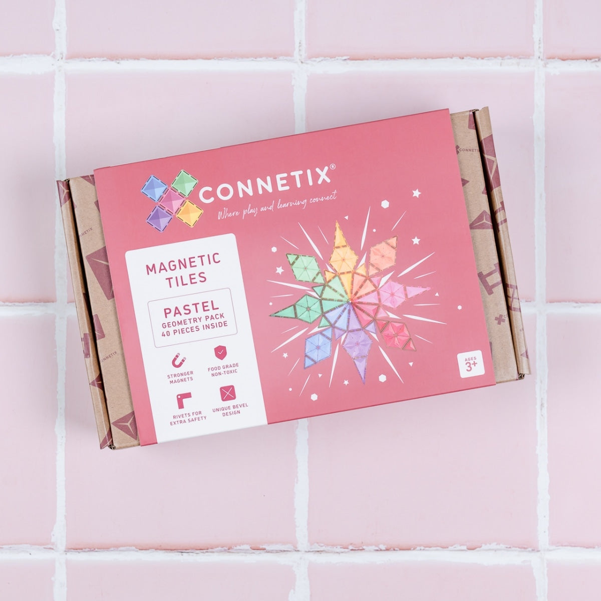 Front packaging of Connetix Pastel Geometry Pack 40pc
