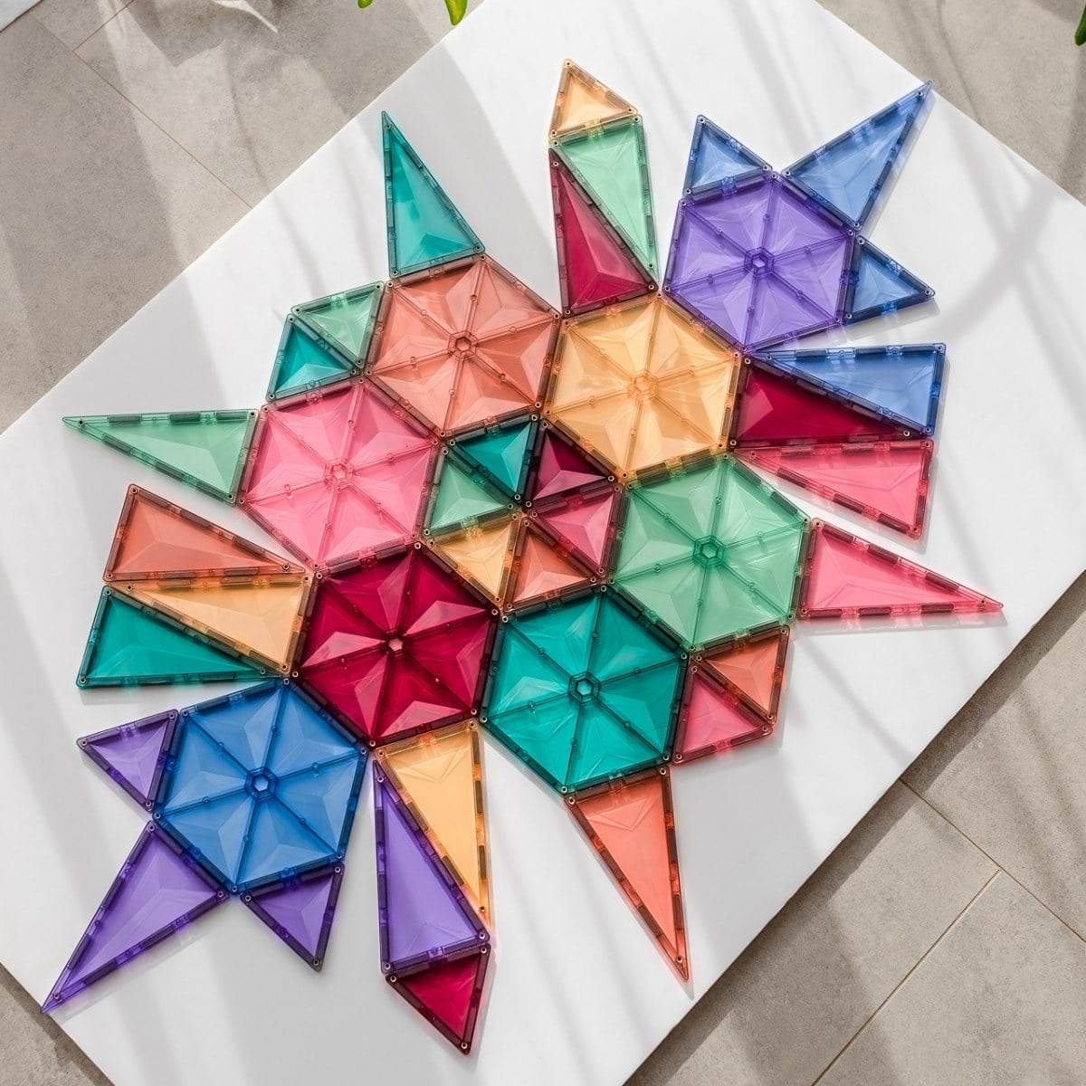 Flat lay of Connetix Pastel Geometry tiles showing different shapes