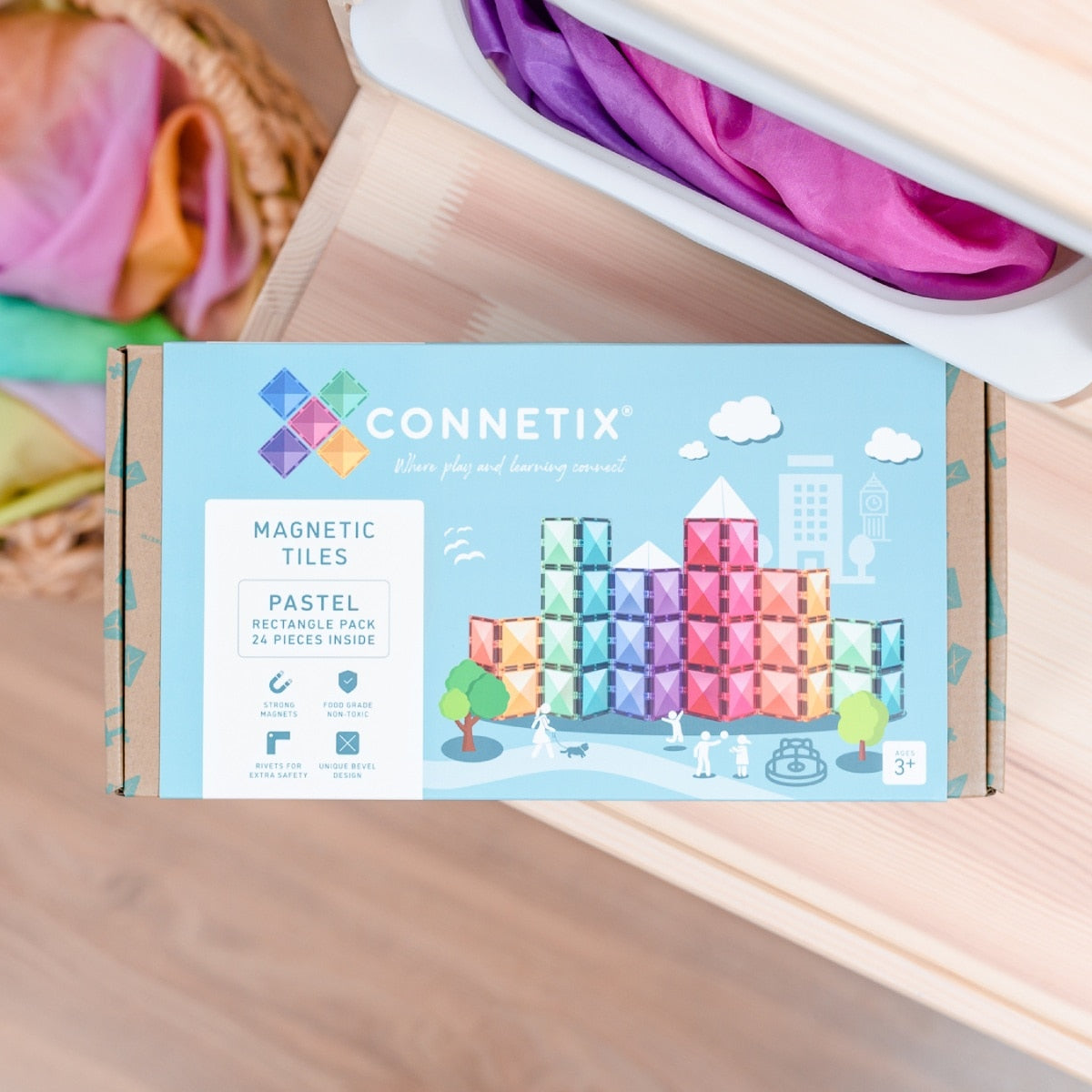 Child playing with Connetix Pastel Rectangle Pack