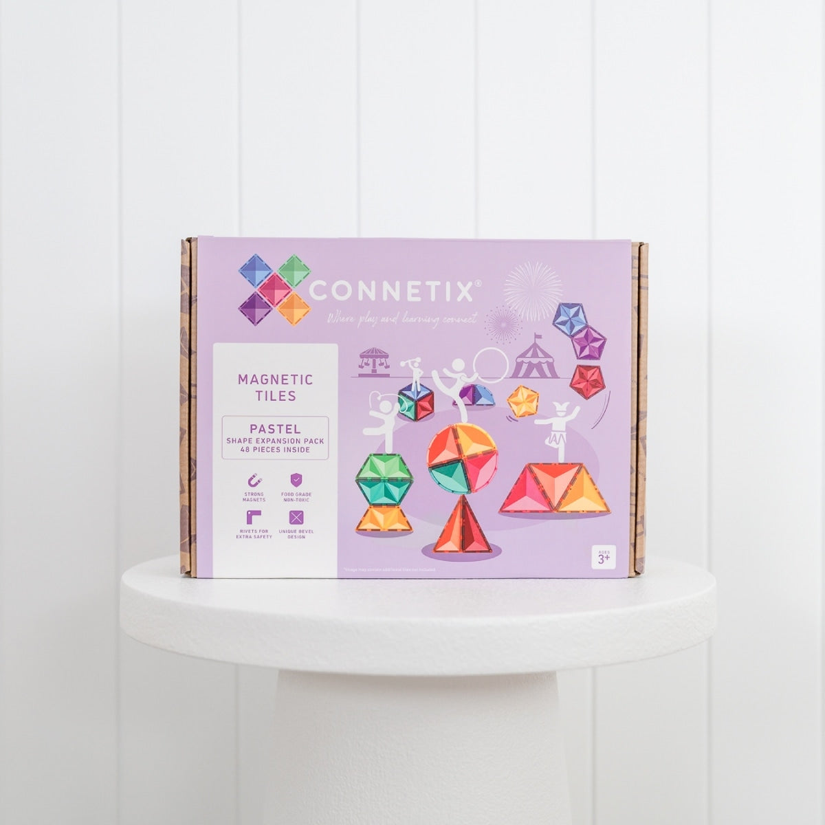 Connetix Pastel Shape Expansion Pack 48 Piece – Magnetic Tile Set in pastel colours