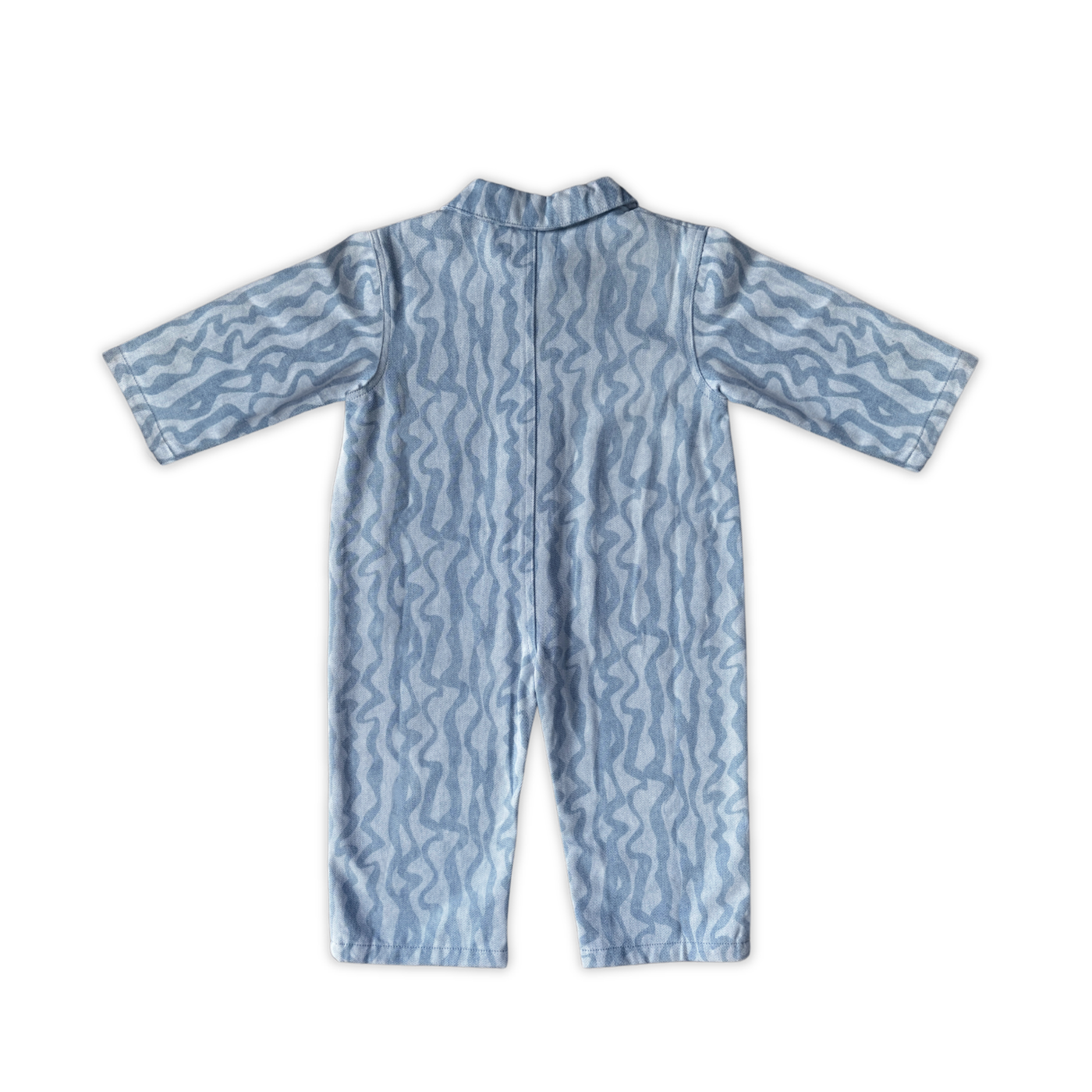 Grown organic cotton kids denim boilersuit Flow print detail