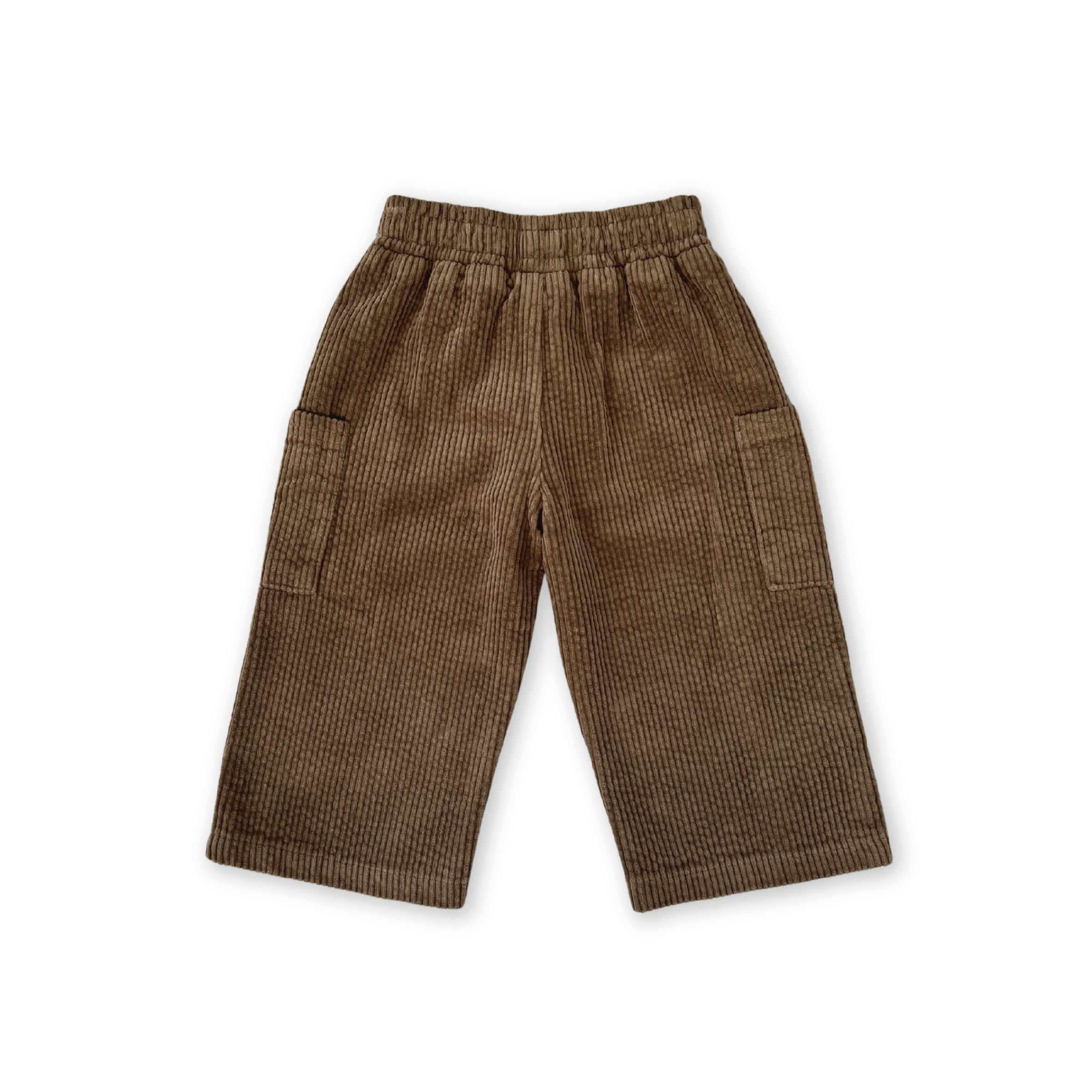 Organic cord pants in espresso colour, back view