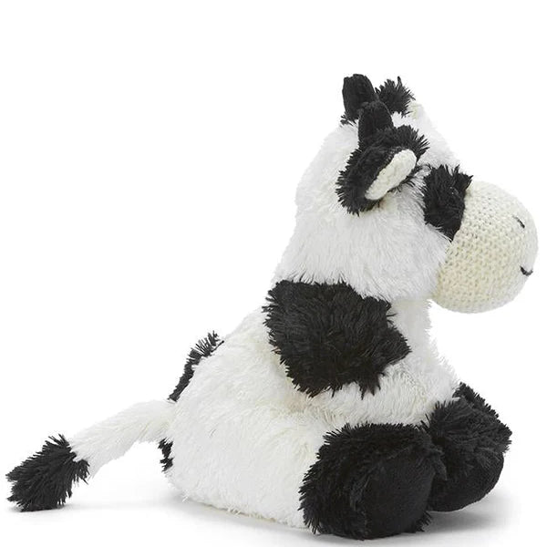 Coco the Cow plush toy by Nana Huchy, black and white patchwork soft toy 18.5cm with embroidered details