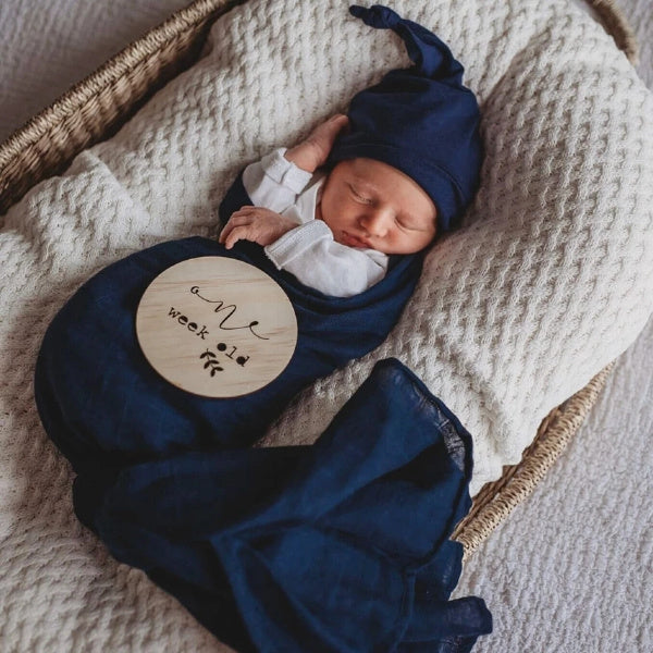 Snuggle Hunny Kids | Navy | Organic Muslin Wrap | White Fox & Co