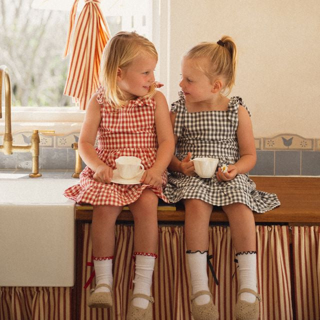Cinnamon Baby girls gingham dress – soft cotton pre-order at White Fox & Co New Zealand