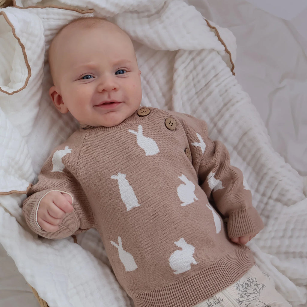 Aster & Oak | Bunny Jumper | Taupe | white Fox & Co