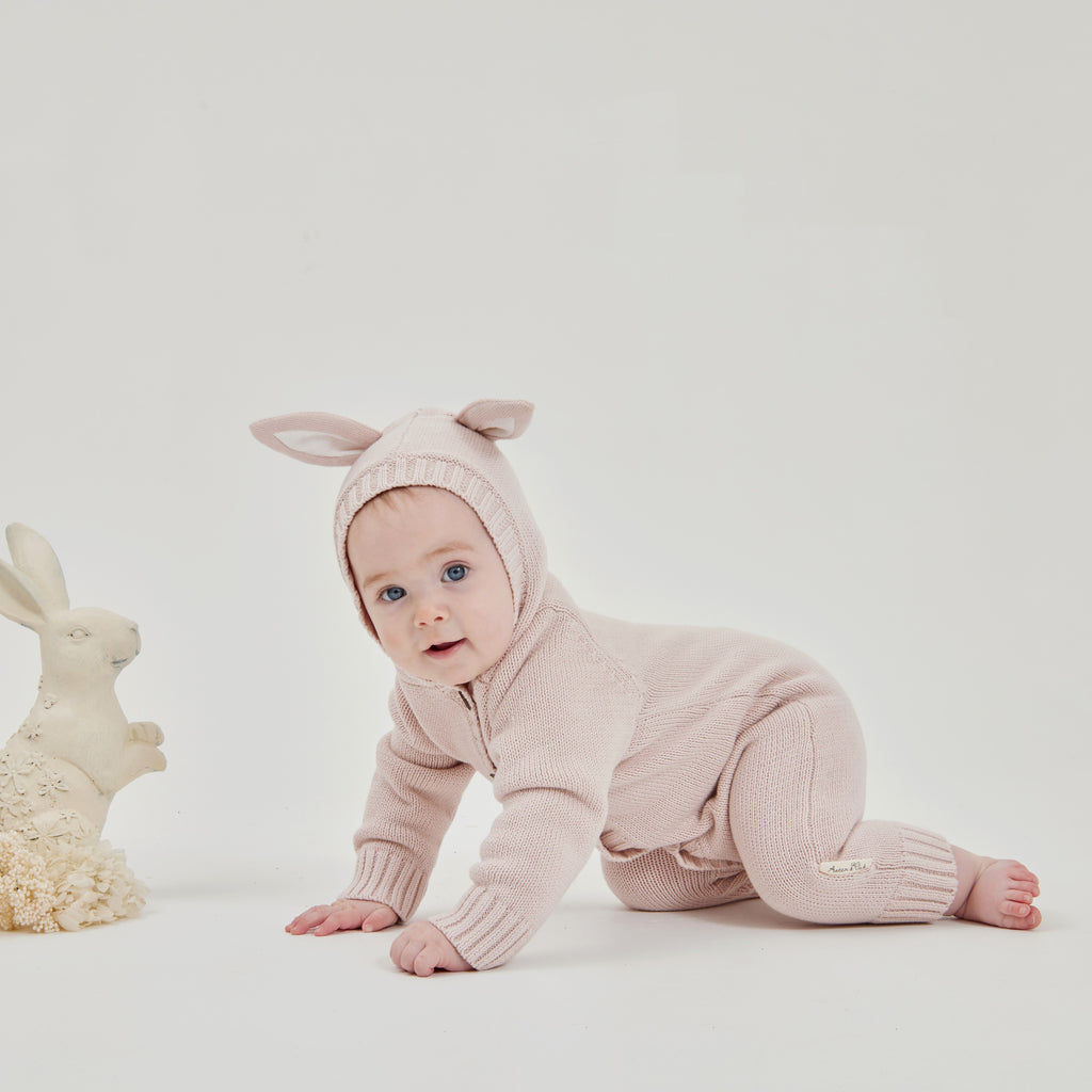 Aster & Oak | Cotton knit romper | Bunny Ears | White Fox & Co