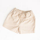Beige shorts with drawstring on a white background by Cinnamon Baby for Merci Collection exclusive to White Fox & Co in NZ