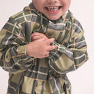 Crywolf Field Plaid jacket on model close up view