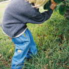 Grown organic cotton kids denim pants fruit embroidery detail