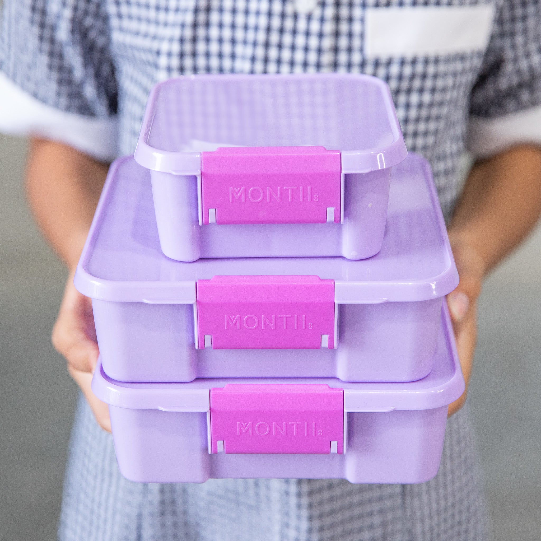 MontiiCo Bento Two lunchbox in Dusk – lilac and magenta two-tone snack box for kids