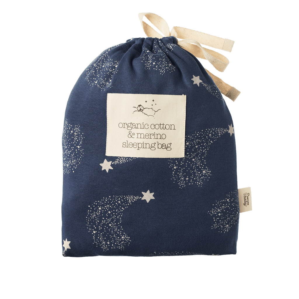 Nature Baby | Organic Cotton & Merino Sleeping Bag | Stardust Vintage Indigo Print | White Fox & Co