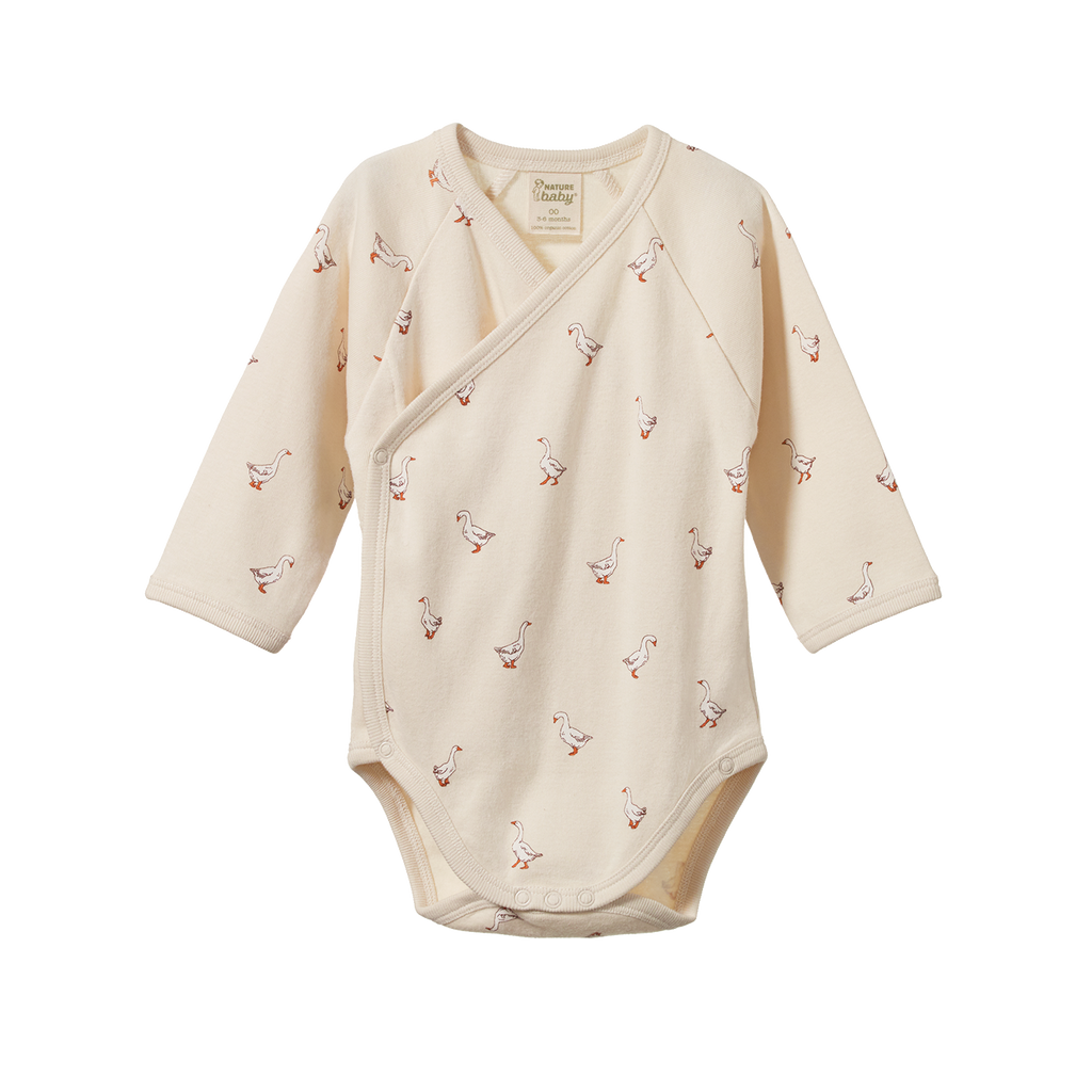 Nature Baby | Long Sleeve Kimono | Goosey Print | White Fox & Co