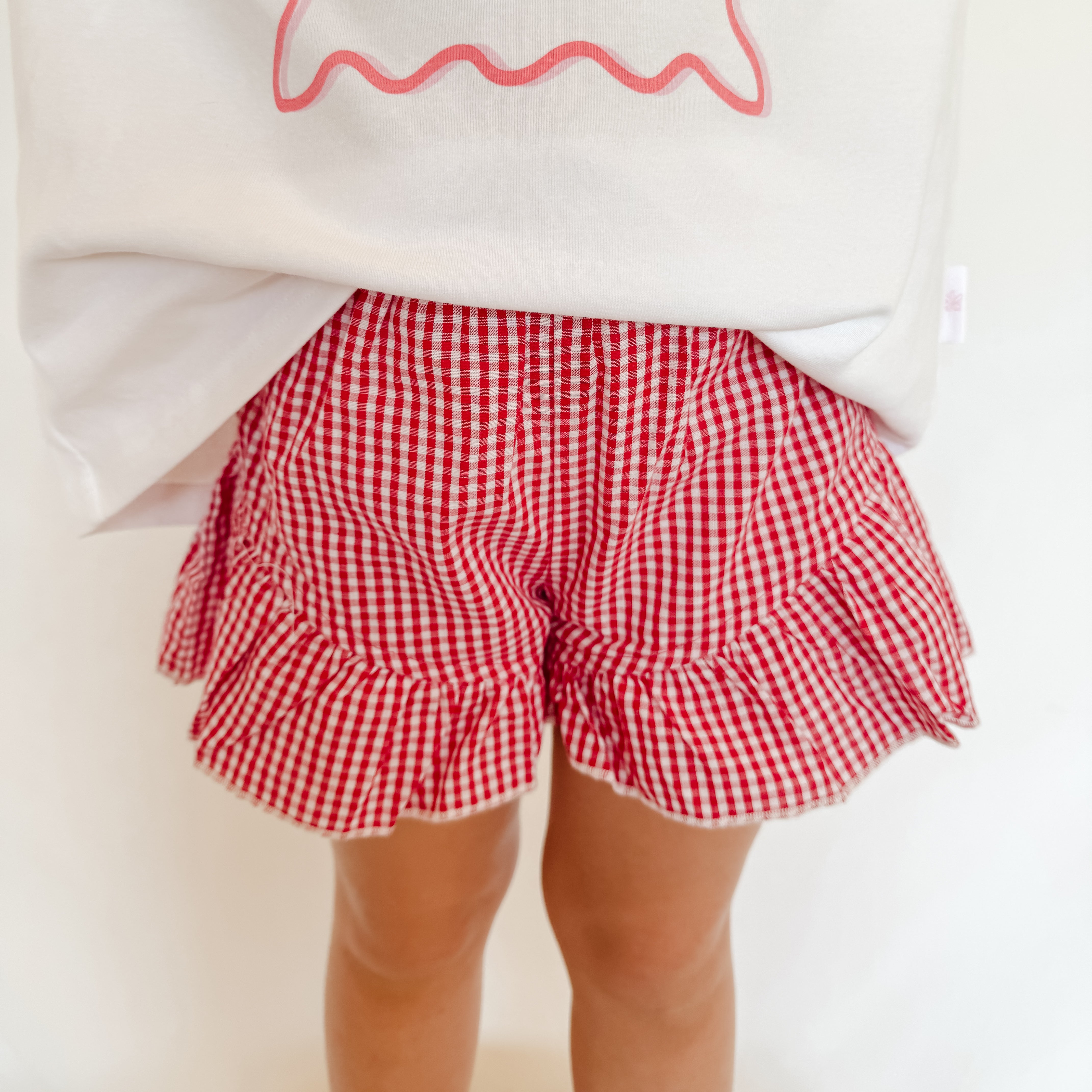 billy mae gingham cherry red frill shorts now available at white fox and co 