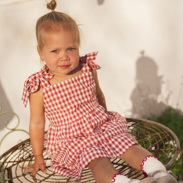 Cinnamon Baby girls gingham dress – soft cotton pre-order at White Fox & Co New Zealand