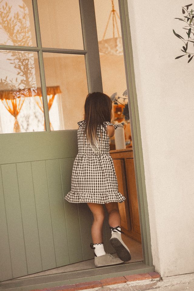 Cinnamon Baby gingham dress for girls – boutique kidswear pre-order at White Fox & Co New Zealand