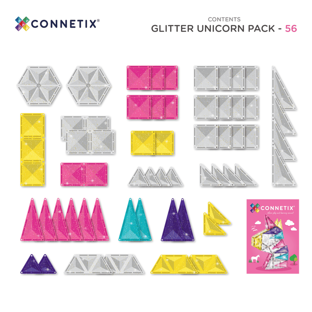 connetix-glitter-unicorn-pack-56pc-magnetic-tiles-white-fox-co-nz
