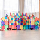 Children building structures with Connetix magnetic tiles