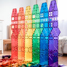 Children building structures with Connetix magnetic tiles