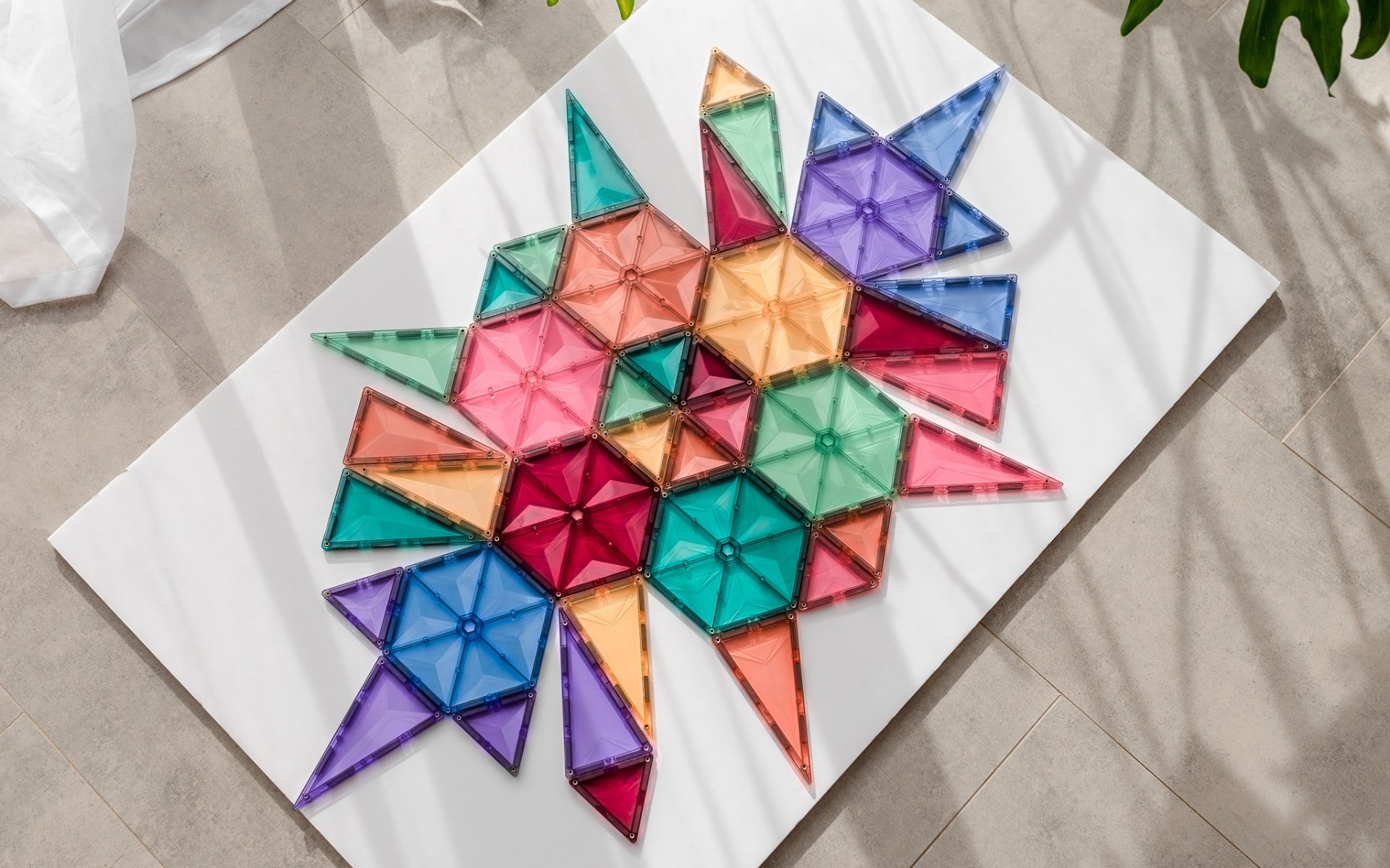 Flat lay of Connetix Pastel Geometry tiles showing different shapes