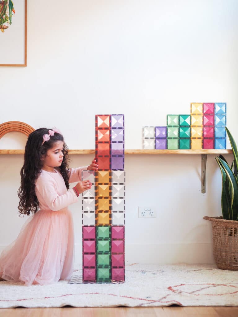 Child playing with Connetix Pastel Rectangle Pack
