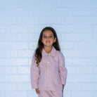 Grown organic cotton denim shirt jacket posy print detail