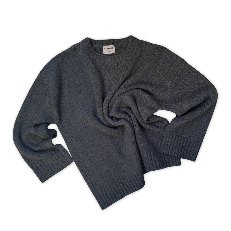 The Grown Ladies Merino Blend Knit Pull Over in Charcoal 