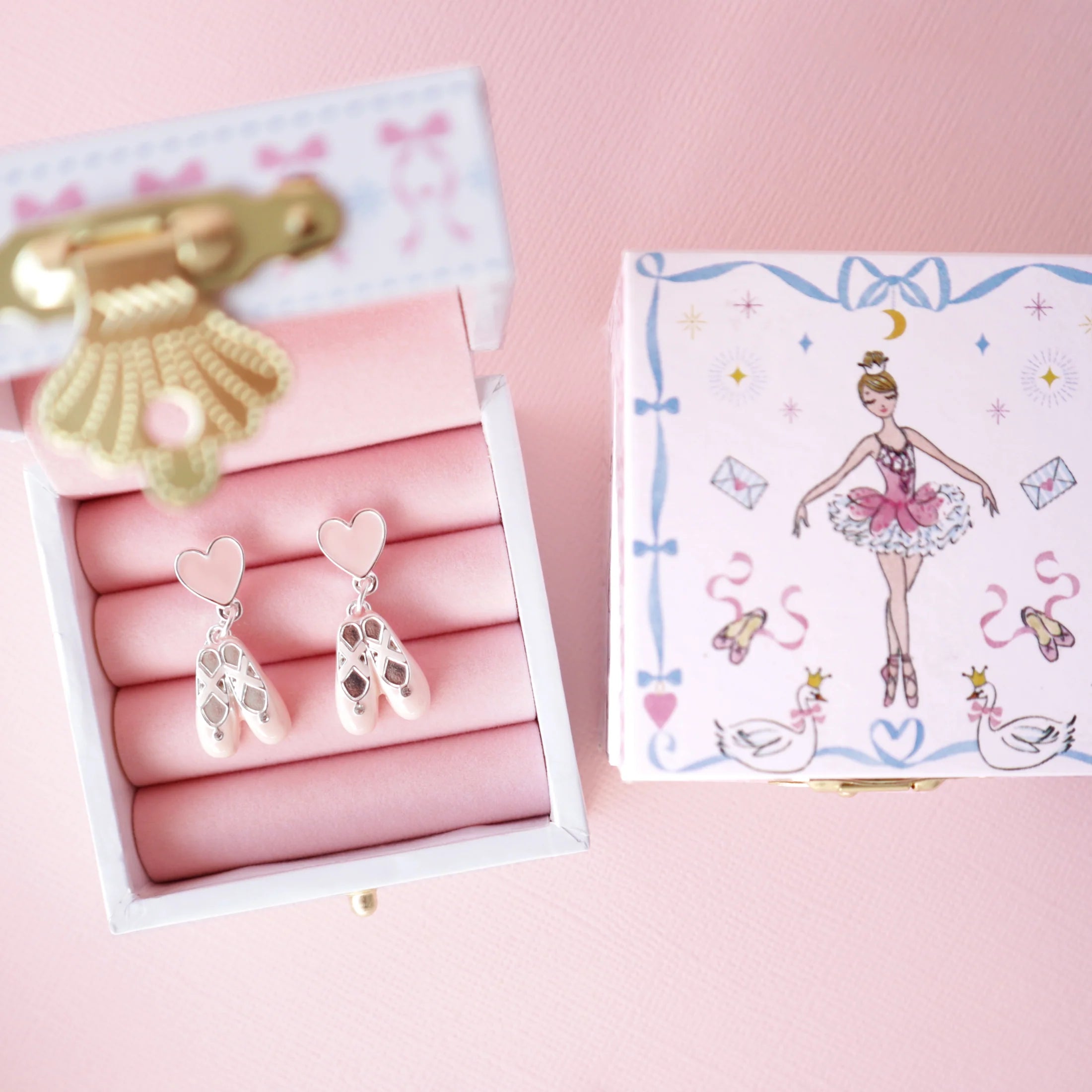 Lauren Hinkley Ballet Slippers Earrings with pink pointe shoe charms and sterling silver posts – kids jewellery gift