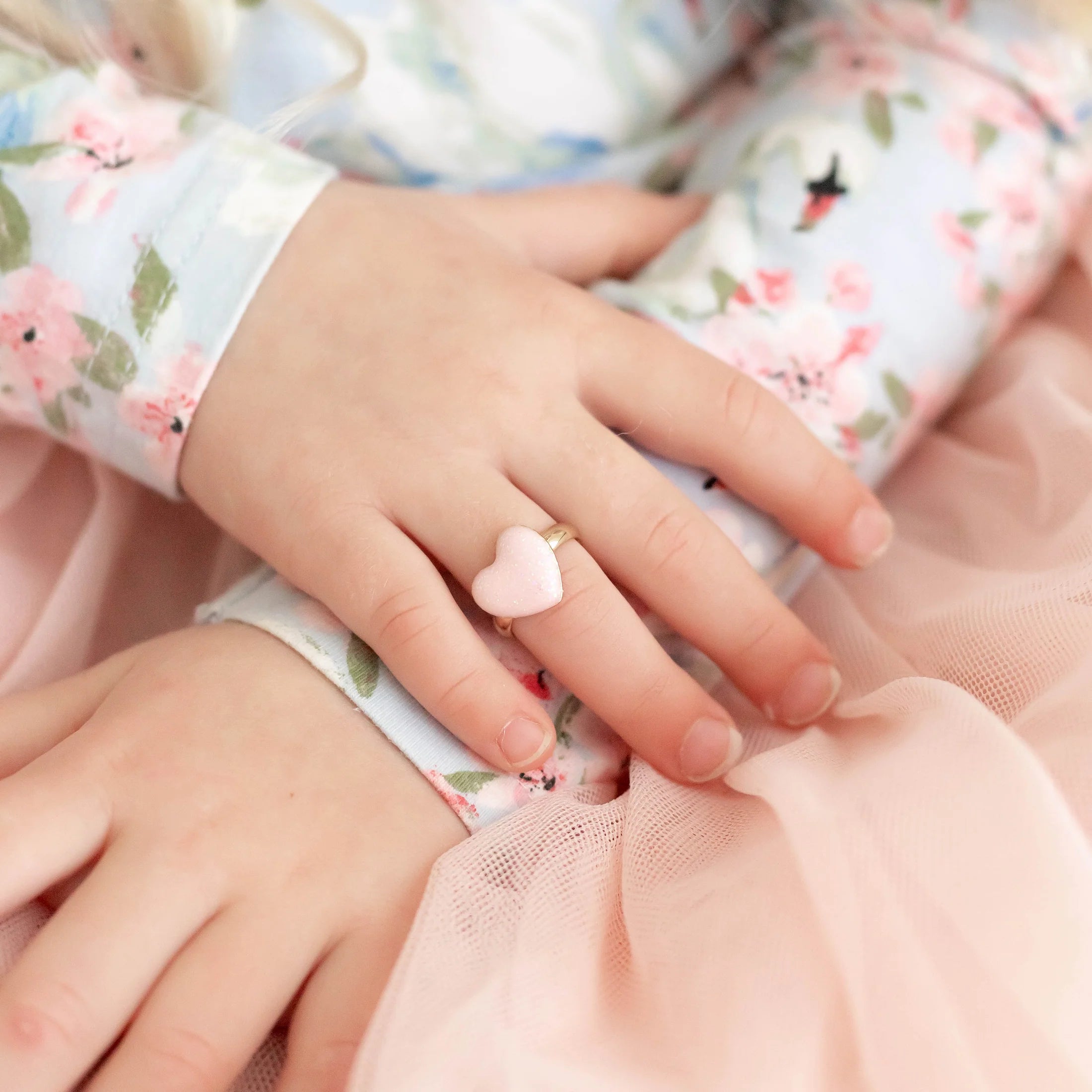 Lauren Hinkley Pink Fantasia Ring with large blush pink heart – adjustable children’s jewellery gift