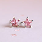 Lauren Hinkley Pink Shining Star Earrings with pink crystal star charms and silver points – sterling silver posts for kids