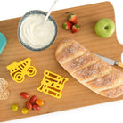 Dump truck and bulldozer sandwich cutters from Lunch Punch Construction set