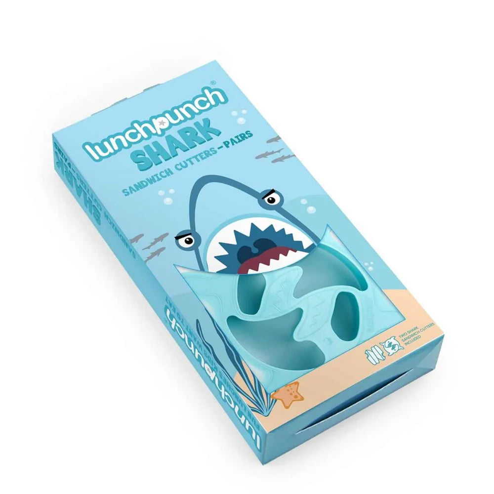 Lunch Punch Shark sandwich cutter set with shark and surfboard shapes