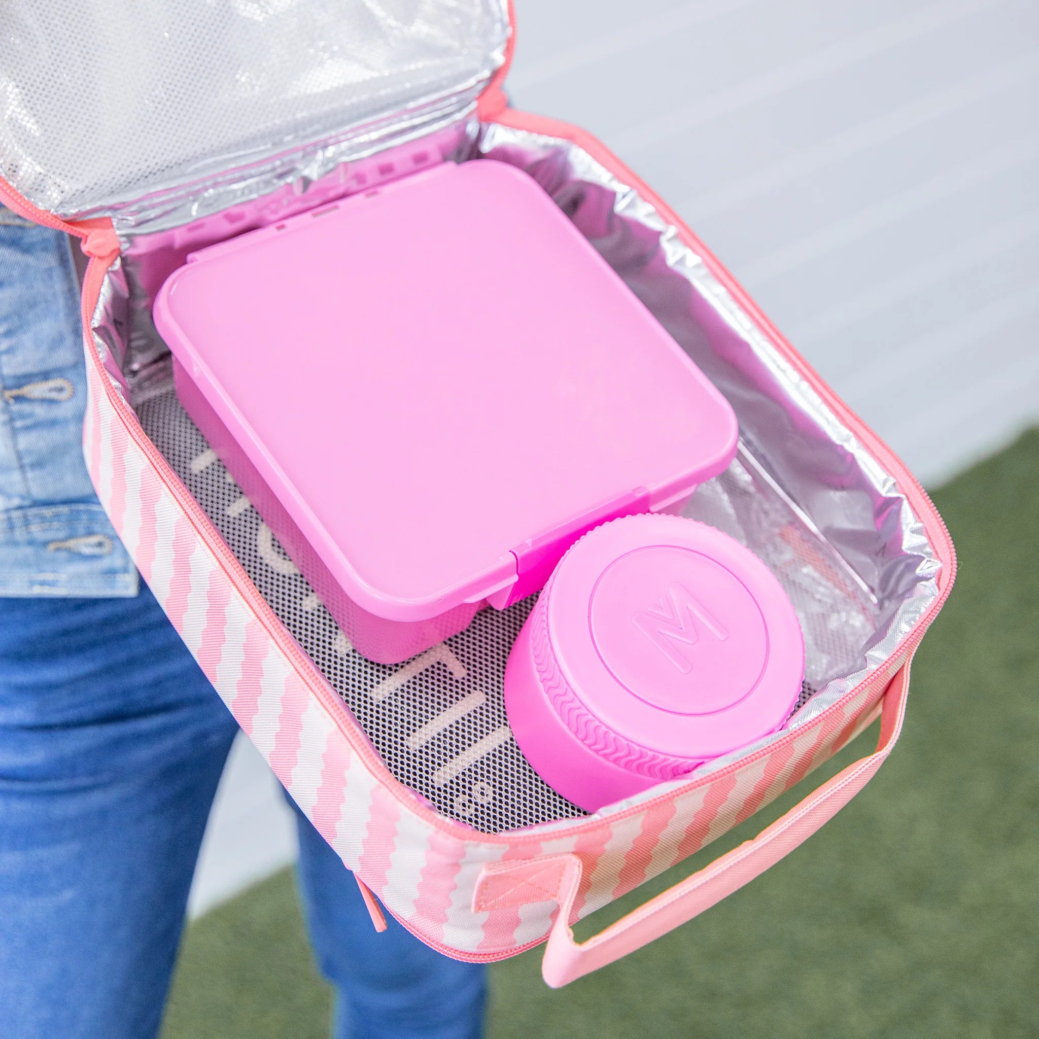 MontiiCo Bento Three lunchbox in Floss – soft blush pink lunchbox for kids with three compartments