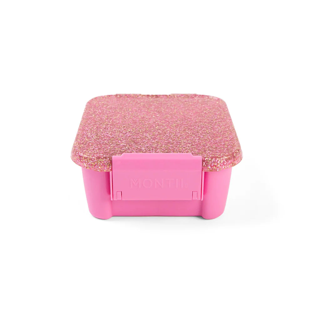 MontiiCo Bento Two lunchbox in Floss Glitter – sparkly pink snack box for kids with two compartments