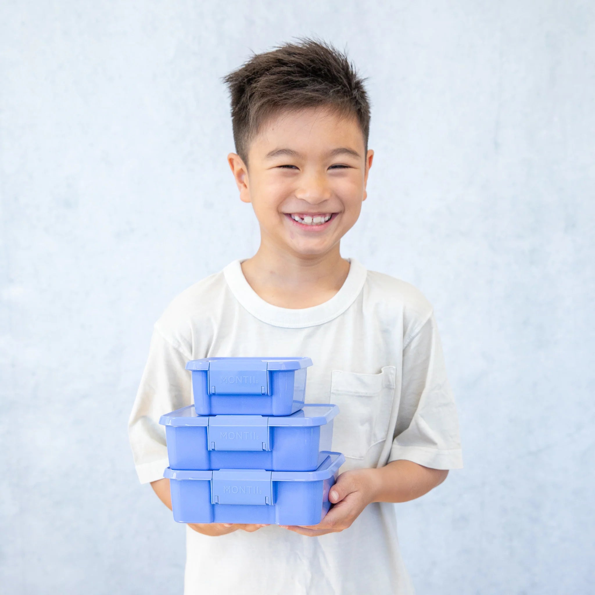 MontiiCo Bento Two lunchbox in Splash – open showing compartments