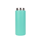 Turquoise water bottle with silver cap on a white background