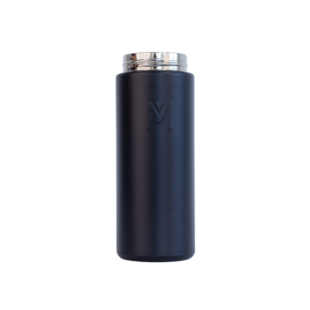 Montiico Black insulated bottle with silver cap on a white background